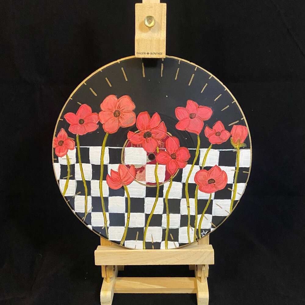 CLEARANCE Hand painted Record - Checkerboard  -1of1-  by BadAsh -Unique Decor
